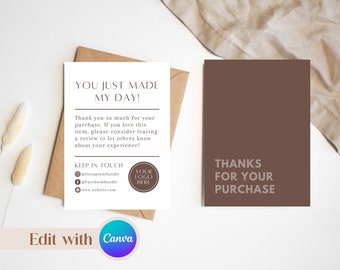 Boho thank you card business thank you card printable thank you editable thank you card canva thank you card template small business thanks