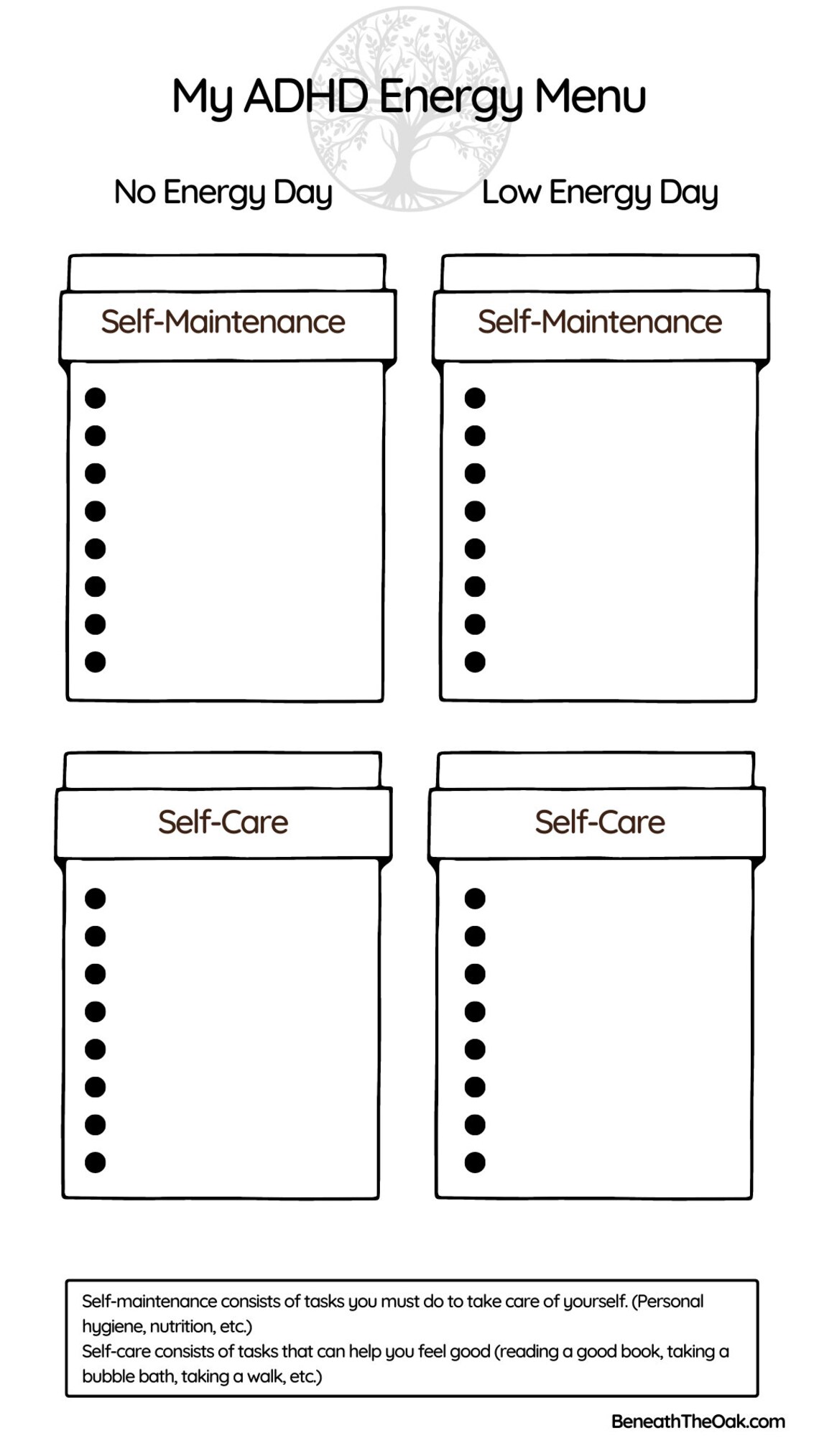 My ADHD Energy Menu Digital Download Tools and Resources - Etsy