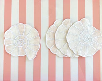 Linen Seashell Cocktail Napkins Set of 4 | Coastal Table Decor, Grandmillennial Entertaining, Hostess & Wedding Gift