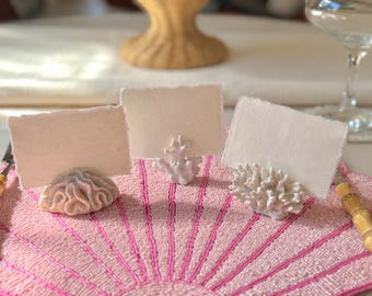 Set of 6 Coral shape place card holders & 12 handmade paper place cards