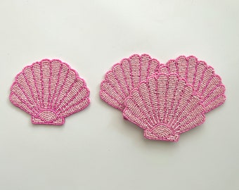 Pink Beaded Shell Coasters Set of 4 | Coastal Table Decor, Grandmillennial Style, Summer Entertaining, Hostess Gift