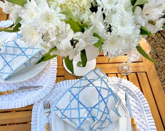 Blue Trellis Linen Dinner Napkin, Individual | Hostess gift, gift for her, grandmillenial home decor, coastal decor, wedding gift