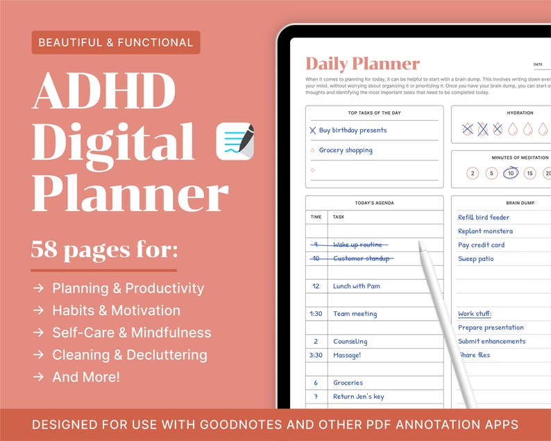 ADHD Digital Planner, ADHD To-do List, Adult Workbook, Daily Planner