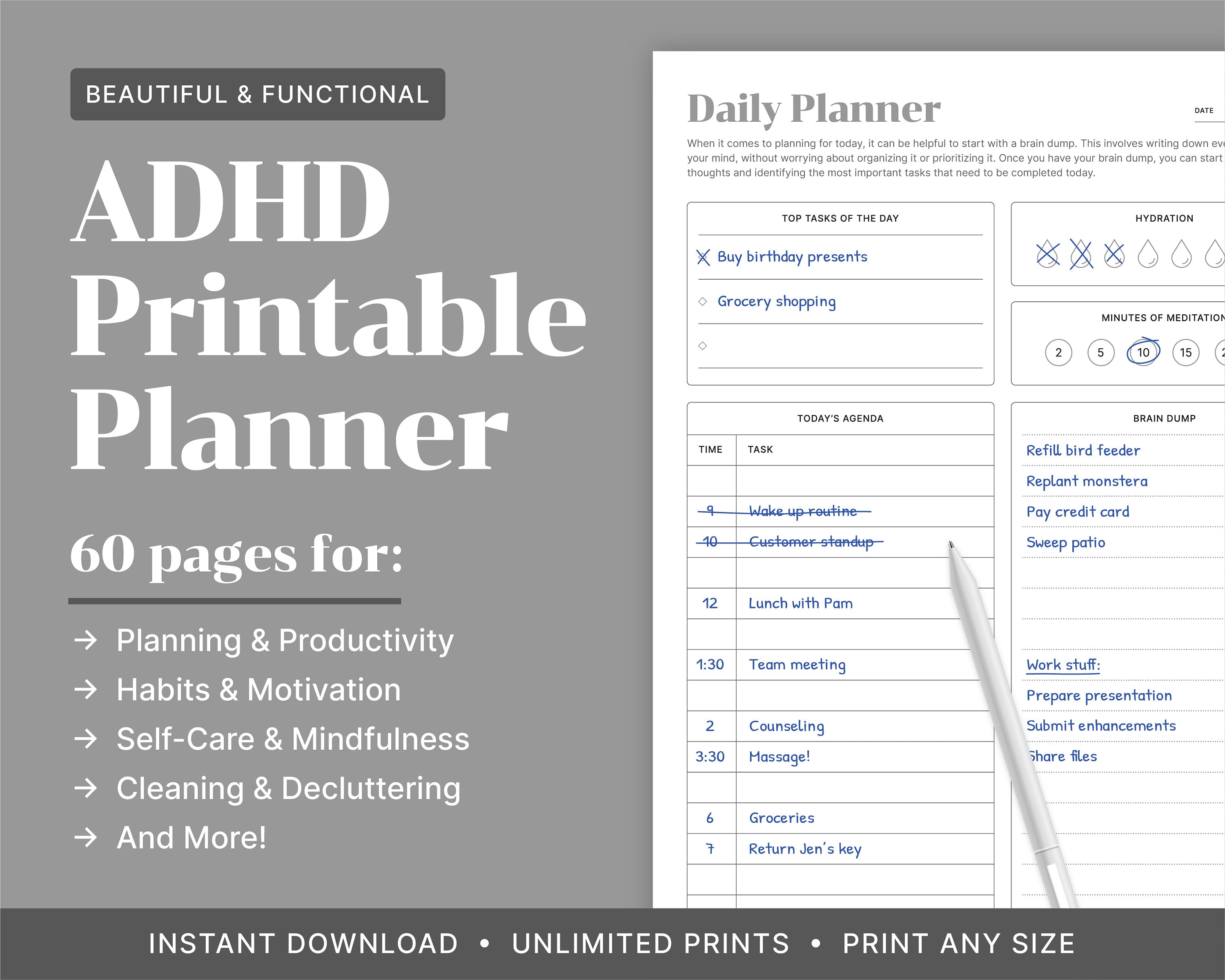 Adhd planner printable adhd to do list adult workbook daily planner