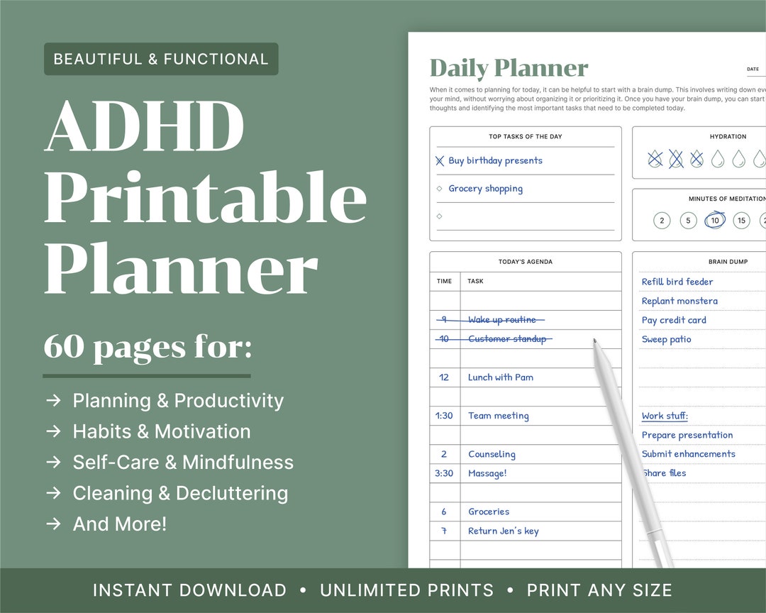 ADHD Planner Printable, ADHD To-do List, Adult Workbook, Daily Planner ...