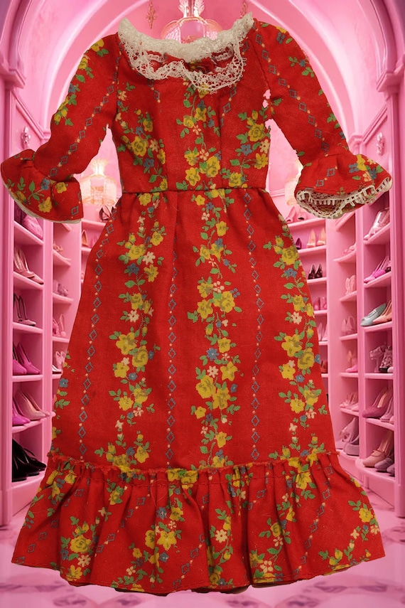 Vintage 1972 Barbie Pleasantly Peasant Outfit  Red Floral Maxi Dress With  Slip - Etsy