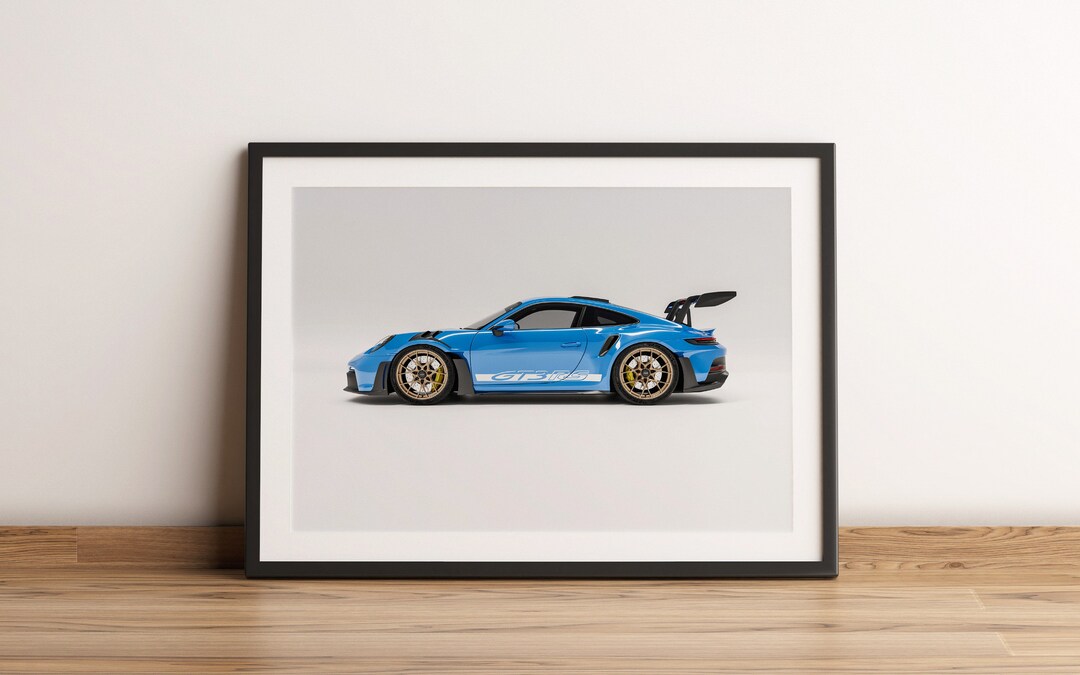 Porsche 911 (992) GT3 RS Poster Print Studio Side View, Shark Blue