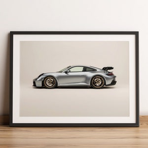 Porsche 911 (992) GT3 Poster studio poster. GT silver matallic GT3