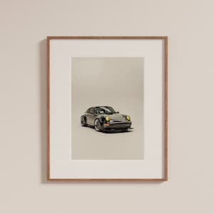 Porsche 964 poster print studio setup, Black with Fuchs wheels