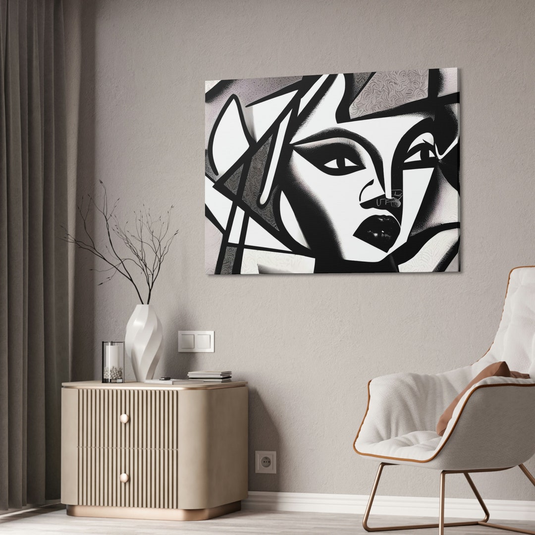 Black Cubism Portrait Art Cubism Wall Art Monochromatic Art Etsy