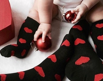 HEART PARTNER LOOK SOCKS, Mom Baby Heart Socks, Mother Daughter Socks, Cute Baby Socks with Hearts, Gift for Mom, Gift Idea for Babies