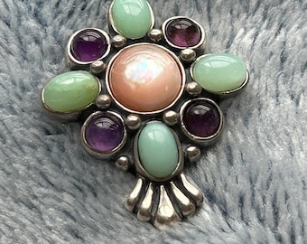 Carolyn Pollack Sterling Silver Multi Stone Y Necklace, Southwestern Statement Jewelry, Turquoise Gemstone Pendant, Never Worn Gift