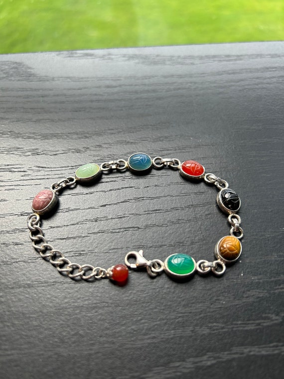 Sterling silver gemstone scarab bracelet