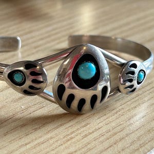 Vintage QT sterling silver turquoise bear claw cuff bracelet