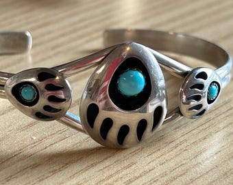Vintage QT sterling silver turquoise bear claw cuff bracelet