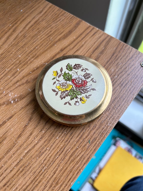 vintage enamel floral mirror powder compact