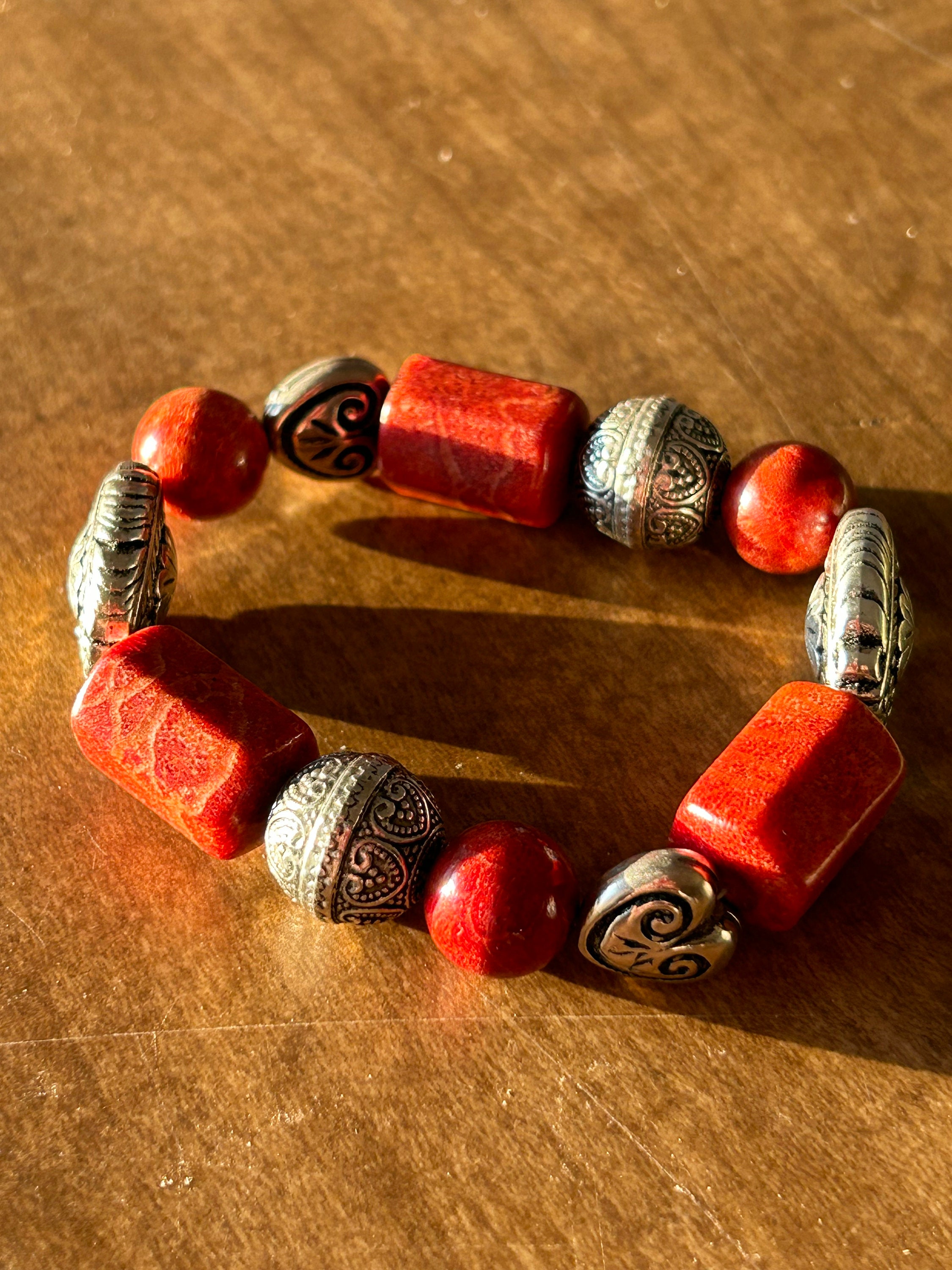 Red Coral Chunky Stretch Bracelet - Etsy