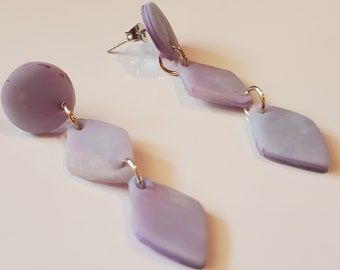 Marble-Patterned Purple Polymer Clay Earrings