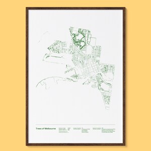 Bomen van Melbourne-print | Fysieke Melbourne-kaartafdruk, Melbourne-poster, Melbourne-muurkunst, Melbourne-kaartkunst, datavisualisatie