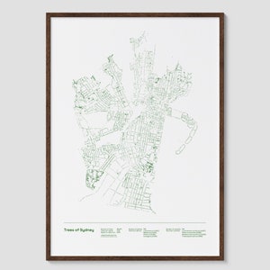 Bäume von Sydney Poster | Physische Sydney Karte, Kunstdruck von Sydney, Stadtplan von Sydney, DatenVisualisierung