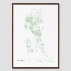 Impresión de árboles de Seattle / Impresión de mapa físico de Seattle, póster de Seattle, arte mural de Seattle, arte de mapa de Seattle, visualización de datos