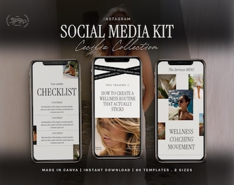 Plantillas de Instagram para coaches de bienestar / Kit de redes sociales de lujo, publicaciones e historias de Canva
