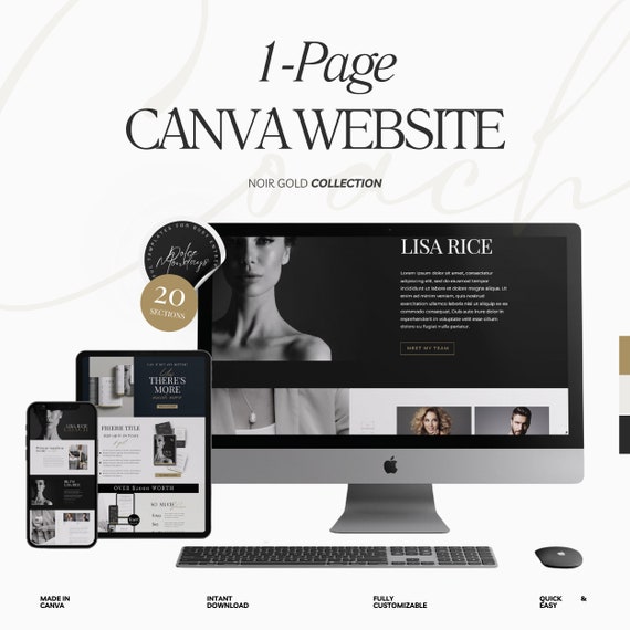 One Page Website for Coaches Canva Template | Course Sales Landing Page Site | Luxury Theme