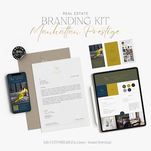 Pacchetto kit di branding immobiliare Logo Brand Board Carta intestata Design digitale Instagram Biglietto da visita Modello Canva, design di marketing immobiliare