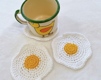 POSAVASOS - Huevo frito frito - Crochet hecho a mano - 100 % algodón