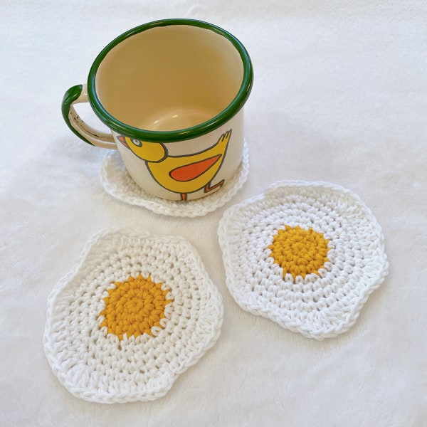 COASTER - Fried Egg Sunny Side Up - Handmade Crochet - 100% Cotton