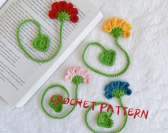 MOTIF au crochet - Marque-page - Fleur avec coeur - Facile avec des photos détaillées (conditions américaines, anglais uniquement)