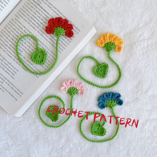 Crochet PATTERN - Bookmark - Flower with Heart - Easy with Detailed Photos (US Terms, English Only)