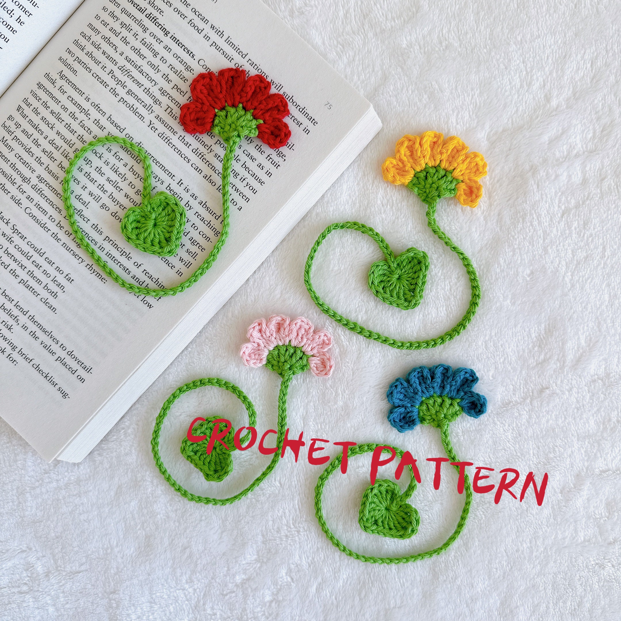 Harloon 4 Pieces Flowers Crochet Bookmark Floral Bookmarks Handmade Knitted  Gifts Distinctive Book Marker Curtain Tiebacks Holdbacks Car Ornaments for  Readers B…