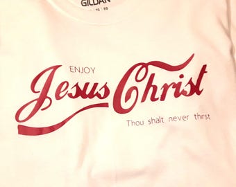 Jesus Christ- IRON ON TRANSFER in Coca Cola font