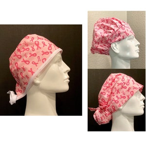 Breast Cancer awareness, scrub cap, skullcap, bun cap, bouffant hat, pink