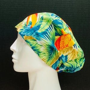 Tropical birds, jungle surgical hat, hair coverings