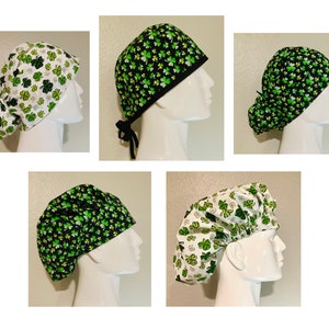 Clover, St Patricks Day, Hair covering, bun cap, skullcap, bouffant, scrub cap