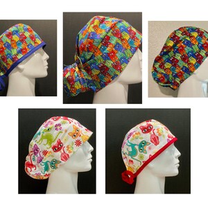 Cats, rainbow, surgical hats, scrub caps, skullcap, bun cap, hair covering