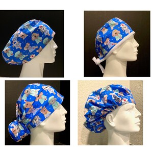 Surgical nurse doctor pups dogs scrub caps skullcaps bouffant hat blue