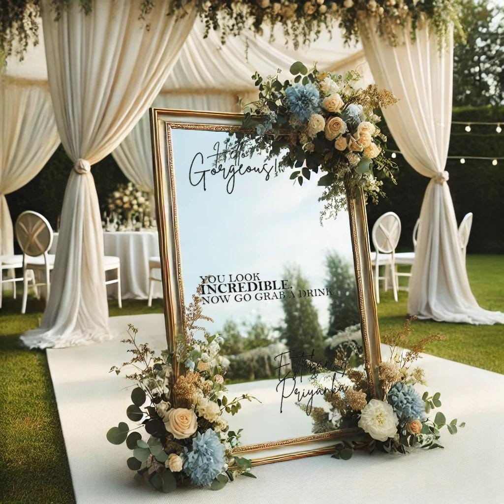 Wedding Hello Gorgeous Welcome Sign Decal, Custom Celebrate Date Personalized Names Couple Reception Deco Customized Beautiful Vinyl DIY