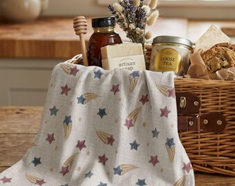 Paño de cocina Vintage Americana, original, rojo y azul, ideal como regalo de inauguración de casa en verano. Microfibra absorbente con diseño patriótico.