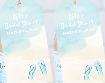 Beach Bridal Shower Favor Tags – Watercolor Flip Flops - Set of 6