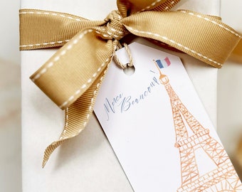 Eiffel Tower Gift Tags, Merci Beaucoup, Paris Party Favors - set of 6