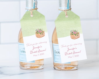 Floral Bridal Shower Favor Tags – Watercolor Basket, Customizable - Set of 6