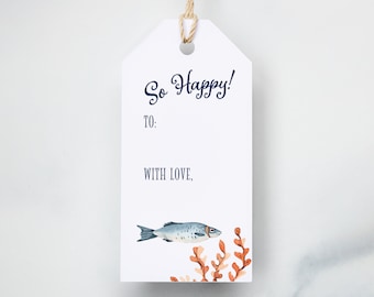 Fish Watercolor Gift Tag | Nautical Gift Tag | Angler | To From Tag | Birthday Gift Tag | Hostess Gift Tag | 6 TAGS/PACK