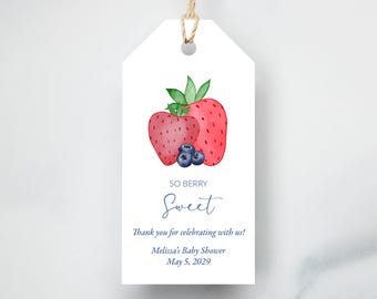 So Berry Sweet Baby Shower Favor Tags, Strawberry Baby Shower Decor, Printed Watercolor Tag, Summer Baby Sprinkle
