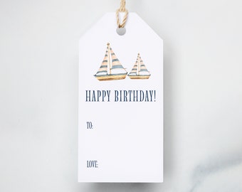 Gift tag sailboat watercolor tag nautical navy nautical gift tag birthday tag to from gift tag costal inspired 6 tags per pack