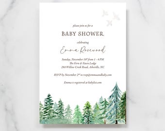 Woodland Baby Shower Invitation Forest Animal Baby Shower Invite Whimsical Woodland Nursery Winter Shower PRINTED