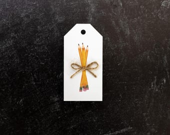 Pencil Bouquet Gift Tags Watercolor Stationery with Twine Bow