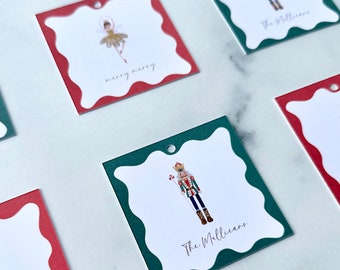 Christmas personalized gift tag customizable holiday tag nutcracker favor tag Christmas hostess gift tag green tag wine gift tag - set of 12